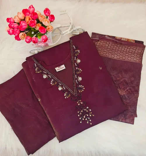 PREMIUM WINE SHIMMER KURTI SET KS16